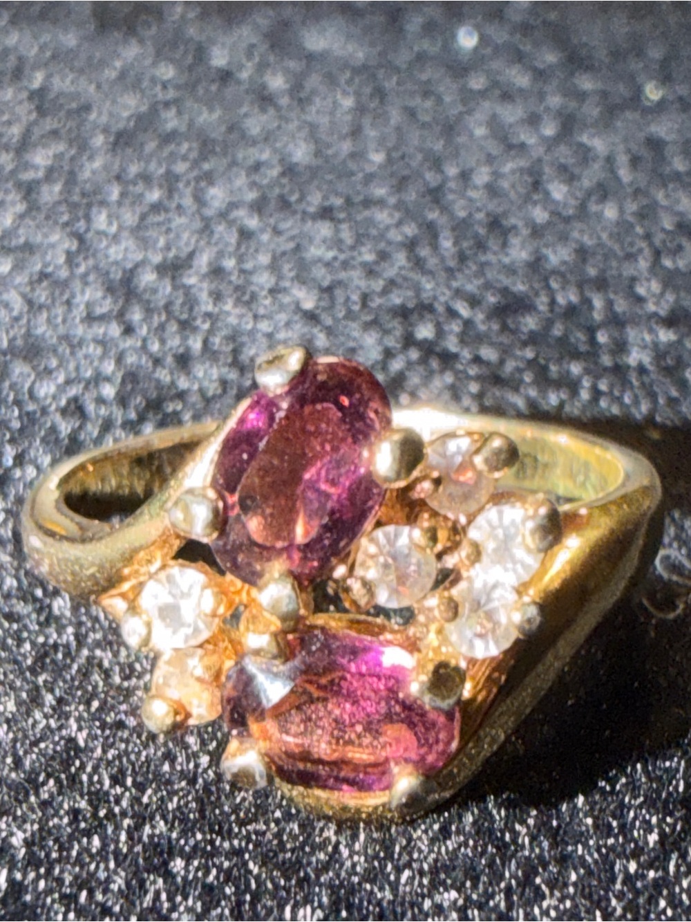 14K Gold Plated Yellow Gold Asymmetric Rhodolite Garnet Cocktail Ring Size 6